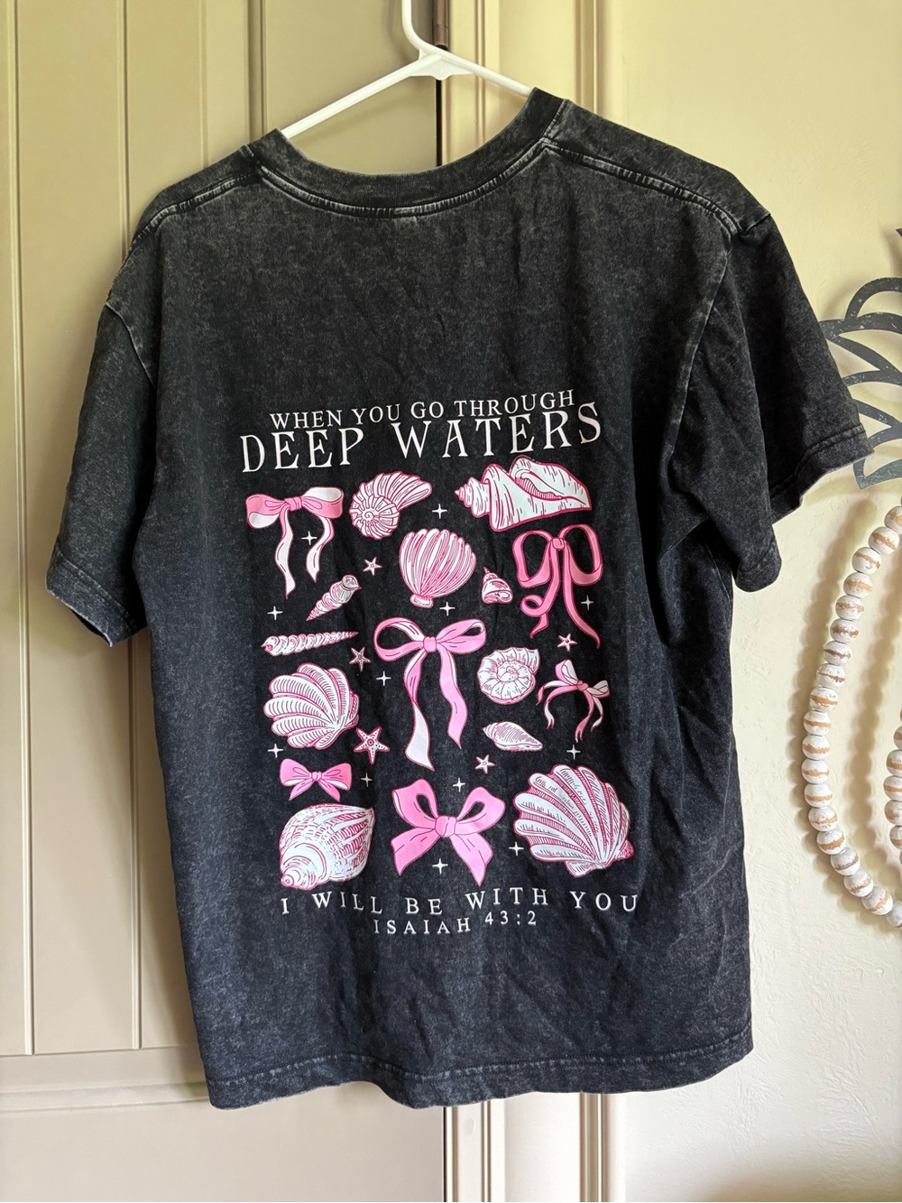Deep Waters Graphic Tee with Pink Shells, clothes